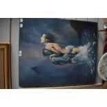 20th Century School oil on canvas a fantasy themed painting depicting a sea figure with a female