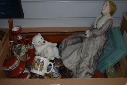 A miscellaneous selection of items including two Aynsley posy place card holders, a carriage clock