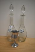 Two vintage engraved decanters with Crown Staffordshire brandy and sherry labels sold along with a