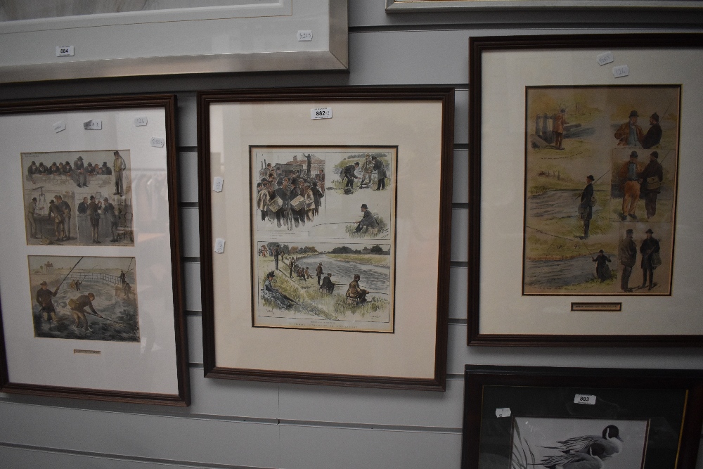 Three vintage framed and glazed prints, of fishing and angling related interest.