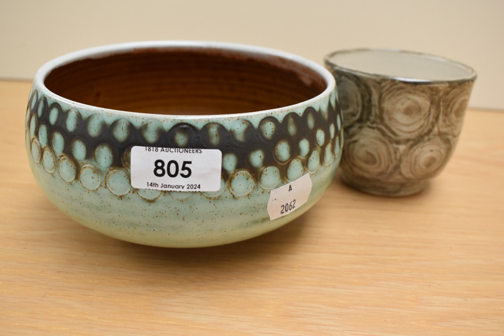 A Maidstone studio pottery bowl and another studio pottery beaker, indistinctly signed