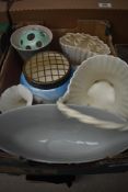 An assorted collection of ceramics and porcelain, including a Coalport basket, a Sylvac shell