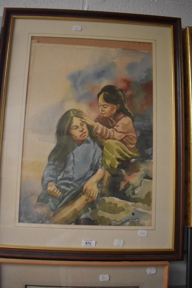 20th Century Nepalese School, watercolour, Two young girls playing, signed and dated '93 to the