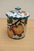 A Wemyss pottery preserve pot, having apple decoration, AF.