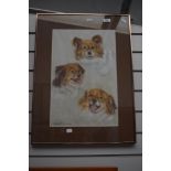 20th Century, pastel, A portrait of Pekingese terriers, signed to the lower left, framed, mounted,