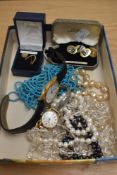 An assorted collection of jewellery and watches, to include simulated pearl necklaces,