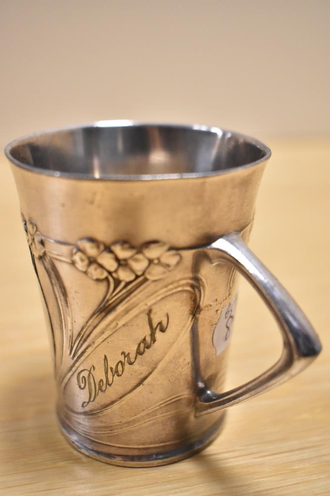 A WMF Britannia metal cup, of flared cylindrical form with Art Nouveau sinuous foliate decoration - Image 2 of 4