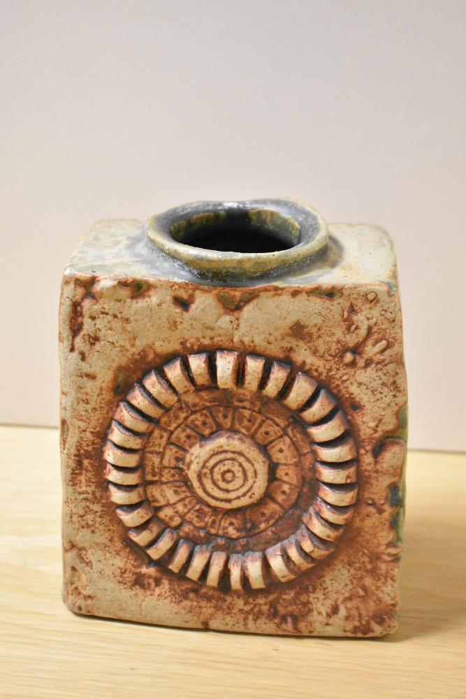A mid-20th Century Troika style slab vase, on terracotta ground with coil design, stamped 'Made In - Image 2 of 3