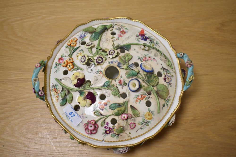 A Regency Period Minton style porcelain pot pourri dish and cover, decorated with intricately - Image 2 of 5