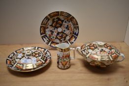 A group of 19th Century Royal Crown Derby porcelain, in the Imari palette, to include a small lidded