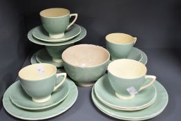 An early to mid-20th Century Minton Solano Ware tea set, on green ground, designed by John