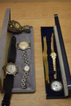 An Art Deco textured and gold coloured ladies Rotary wristwatch, and a selection of other