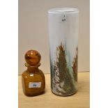 An early-mid 20th Century amber coloured glass bottle with stopper, in the Mdina style, and an