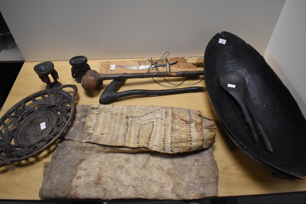 An assorted collection of primitive African tools and carvings, including a hardwood club - Image 10 of 13