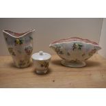 Two Maling ware vases having lustre finish with floral sprigs and a similar trinket pot.