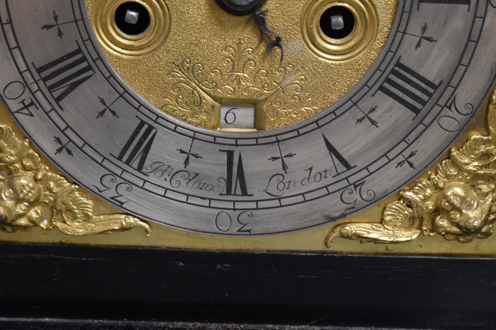 A late 17th Century ebonised bracket clock, John Clowes of London, the case having a caddy top, - Image 23 of 24