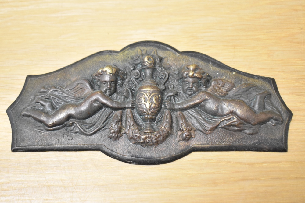 A 19th Century French brass plaque, of Classical design, measuring 20cm wide, and an assorted - Image 3 of 4