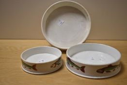 Three early 19th Century porcelain char dishes, of graduating sizes, and decorated with transfer