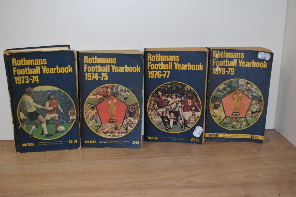 Four editions of Rothmans football yearbook, 1973-74, 1974-75, 1976-77 and 1978-79.