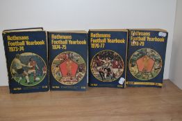 Four editions of Rothmans football yearbook, 1973-74, 1974-75, 1976-77 and 1978-79.