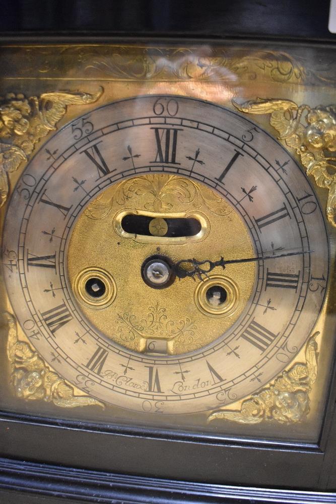 A late 17th Century ebonised bracket clock, John Clowes of London, the case having a caddy top, - Image 8 of 24