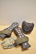 A pair of 19th Century Japanese Mother of Pearl inlaid Geta shoes, 23cm long, an adzed oak