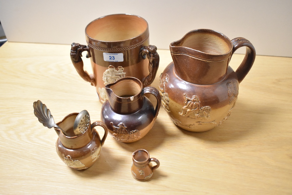 A group of 19th Century Doulton ware, including a Lambeth stoneware tyg with figural handles, a salt - Image 3 of 4