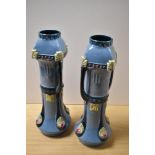 A pair of 19th Century continental/ Bohemian Secessionist pottery vases, decorated in a blue