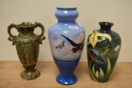 An old Tupton ware vase, having tube lined kingfisher and lilly pattern, and early 20th century vase
