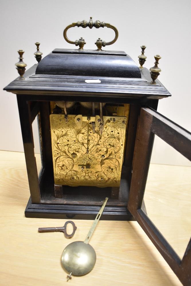 A late 17th Century ebonised bracket clock, John Clowes of London, the case having a caddy top, - Image 4 of 24