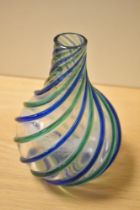 A Murano Archimede Seguso art glass vase, with a swirl design, and measuring 18cm tall