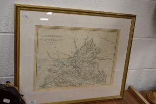 After Edward Weller FRGS (1819-1884) A map of Cumberland and Westmorland North sheet framed, mounted
