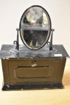 An early 20th century painted steel mirrored shaving stand, manufactured by Sohosan, measuring