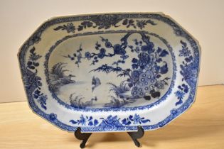 A 19th Century Chinese Export blue and white transfer printed ashette, decorated with birds and