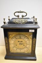 A late 17th Century ebonised bracket clock, John Clowes of London, the case having a caddy top,