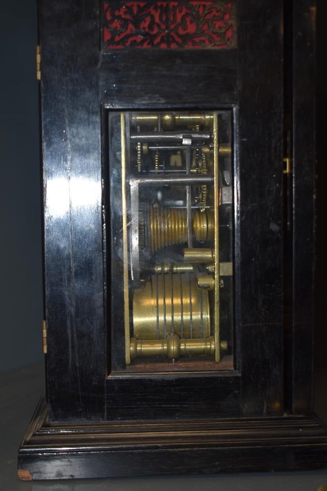 A late 17th Century ebonised bracket clock, John Clowes of London, the case having a caddy top, - Image 13 of 24