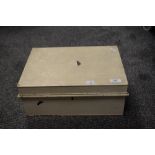 A vintage cream painted strong box, measuring 17cm x 38cm x 28cm