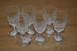 Six Waterford crystal sherry glasses in the Coleen style.