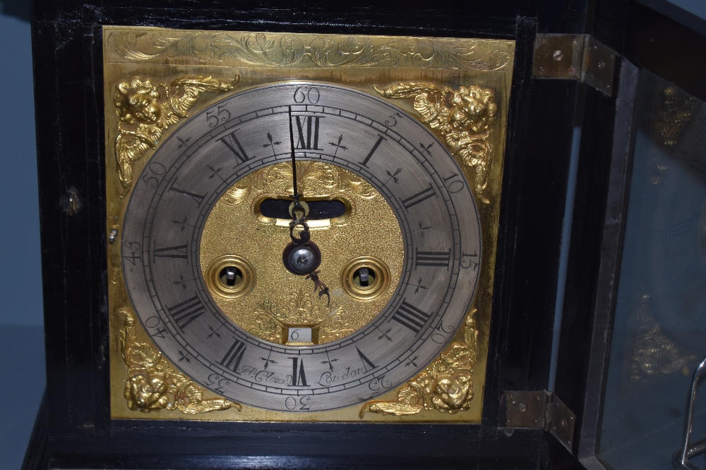 A late 17th Century ebonised bracket clock, John Clowes of London, the case having a caddy top, - Image 19 of 24