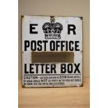 A mid 20th Century black on white enamelled sign, 'ER Post Office Letter Box', with central