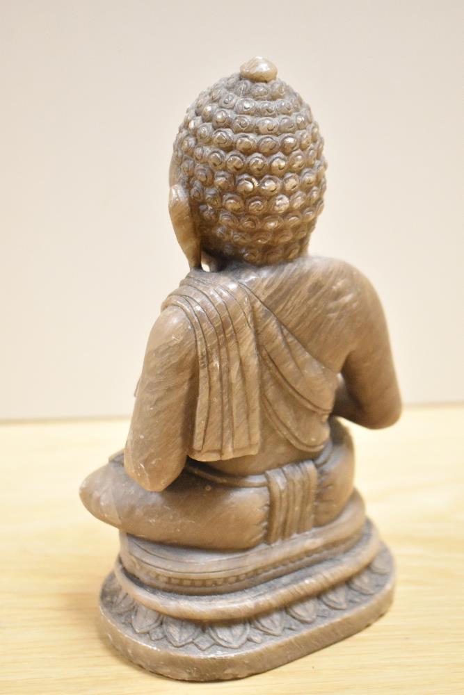 A 20th Century carved hard stone seated Thai Buddha, measuring 21cm tall - Image 2 of 2