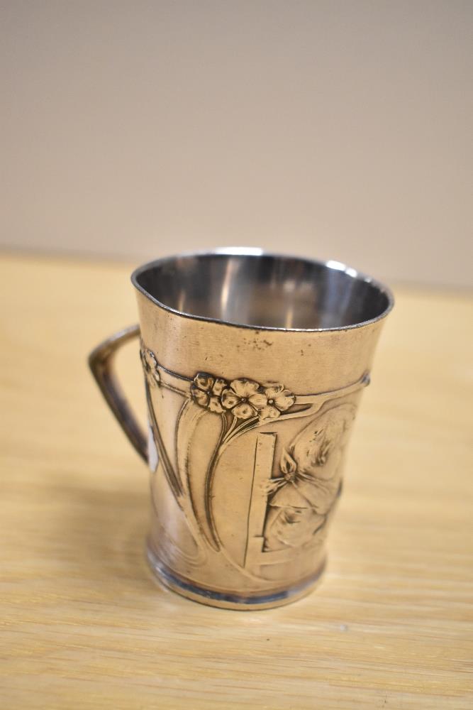 A WMF Britannia metal cup, of flared cylindrical form with Art Nouveau sinuous foliate decoration - Image 3 of 4