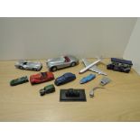A selection of mixed vintage playworn die-casts including early Dinky Cornwall Van, Corgi Bluebird