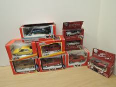 Nine Polistill die-casts, 1:22 scale Martini Lotus 79, 1:25 scale S675 Ford Fiesta S, S686