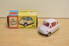 A Corgi die-cast, 233 Heinkel Economy Car, light pink with red interior in original box with