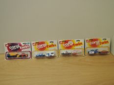 Four 1970's Corgi Twin die-cast sets, 2502, 2503, 2518 and 2526, all in window bubble display boxes,