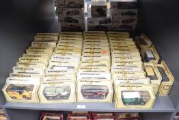 A shelf of Matchbox Models of Yesteryear die-casts, Vintage Trucks 54 in total, all in window