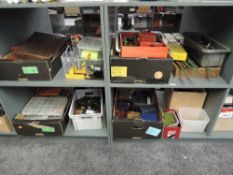 Eight shelves of mixed vintage Meccano, many parts and accessories seen