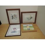 Four Golfing framed and glazed prints, Jim Bateman, The Colonel and Caddy, The Woman Hater, Gary