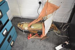 A scratch built wooden model Boat, possibly based on the Thames Barge named Kitty, approx length